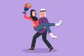 Character flat drawing Arab man carrying woman and making marriage proposal with bouquet. Guy in love giving flower. Happy Royalty Free Stock Photo