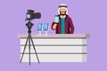 Character flat drawing Arabian man blogger review new smartphone on dslr camera. Live stream broadcast channel. Active male