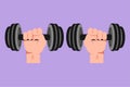 Character flat drawing athletic sportsman arm holding dumbbell. Fitness workout. Barbell and strong hand fist. Power lifting. Royalty Free Stock Photo