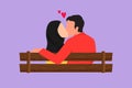 Character flat drawing back view of romantic Arab couple sweet kissing sitting on bench at park in beautiful scenery. Happy guy Royalty Free Stock Photo