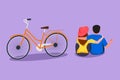 Character flat drawing back view romantic teenage couple sitting at outdoors city park with bicycle next to them. Young man and Royalty Free Stock Photo