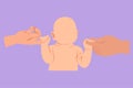 Character flat drawing beautiful baby girl holding parents hands. Adorable tiny newborn babies and parent hands. Parent with their