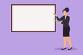 Character flat drawing of beautiful business woman teacher standing in front of the white board, holding book and writing business Royalty Free Stock Photo