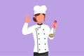 Character flat drawing beautiful female chef holding ladle with okay gesture and tasting delicious soup. Wearing uniform ready to Royalty Free Stock Photo