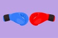 Character flat drawing of boxing gloves red and blue hitting together. Boxing gloves fight. Boxer sportswear for punch workout.