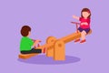 Character flat drawing boy and girl of preschool swinging on seesaw. Kids having fun at playground. Cute children playing seesaw Royalty Free Stock Photo