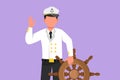 Character flat drawing bravery sailor man with okay gesture ready to sail across seas in ship that is headed by captain. Active