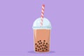 Character flat drawing of bubble boba tea drink icon. Food refreshing trendy ice drink. For flyer, sticker, card, logo, symbol.