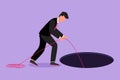 Character flat drawing businessman stretch out rope into hole. Man wondering and looking at the big hole, business concept in