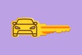Character flat drawing car key with car shape logo, symbol. Keyring car and remote control key in vehicle interior. Modern car Royalty Free Stock Photo