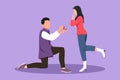 Character flat drawing cheerful Arab man kneeling offering engagement ring to his girlfriend. Young guy on knees proposing girl to Royalty Free Stock Photo