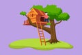 Character flat drawing child on tree house. Happy little boy playing on children playground at school. Treehouse with wooden Royalty Free Stock Photo