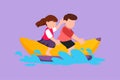 Character flat drawing children having fun on banana boat. Happy kids with rides banana boat on beach waves. Little boy and girl Royalty Free Stock Photo