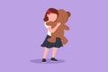 Character flat drawing cute little girl standing and hugging teddy bear. Portrait of expressive kid hugging her plush bear friend Royalty Free Stock Photo