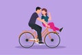 Character flat drawing cute romantic couple on date riding bicycle. Young man and woman in love. Happy married couple cycling Royalty Free Stock Photo