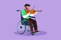 Character flat drawing of disability and music event. Arabian man in wheelchair plays violin. Physically disabled. Person in