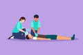 Character flat drawing emergency doctors doing cardiopulmonary resuscitation of man at emergency room. Paramedic giving indirect