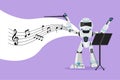 Character flat drawing expressive robot conductor directing music orchestra. Classical music. Modern robotic artificial