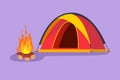 Character flat drawing of family adventure camping evening scene. Tent, nature, campfire, pine forest and rocky mountain, starry Royalty Free Stock Photo