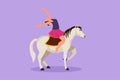 Character flat drawing female acrobat performs on circus horse while dancing on horseback and raise her hand. Horse joins the