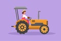 Character flat drawing female farmer drive tractor to plow the field. Start new planting period. Successful farming challenge at