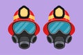 Character flat drawing firefighter protective helmet and gas respirator. Mask with glasses, air filters. Defense and protection