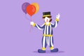 Character flat drawing funny female clown standing holding balloons with okay gesture wearing hat and clown costume ready to Royalty Free Stock Photo