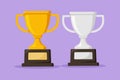 Character flat drawing golden and silver cup or trophy logo. First and second place goblet for sport event or competition Royalty Free Stock Photo