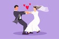 Character flat drawing happy cute married man and pretty woman dancing on the floor at party park. Romantic young wedding couple Royalty Free Stock Photo