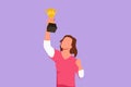 Character flat drawing happy female athlete in sport jersey holding gold trophy with one hand. Celebrate victory of national Royalty Free Stock Photo