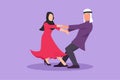 Character flat drawing happy handsome guy and pretty girl dancing on the floor at home. Romantic Arab couple holding hand and Royalty Free Stock Photo