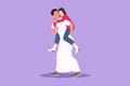 Character flat drawing happy man carry girlfriend on his back. Romantic Arab couple in love. Relationship concept in always