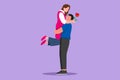 Character flat drawing happy man making proposal marriage to woman with rose flower. Young guy surprises his girl and giving