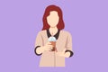 Character flat drawing happy young Asian woman showing boba milk tea, bubble milk drink, pearl milk tea. Tapioca tea, Asian exotic Royalty Free Stock Photo