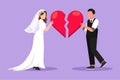 Character flat drawing heartbroken married couple parting or divorce. Sad man and woman trying to put together parts of broken Royalty Free Stock Photo