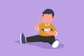 Character flat drawing little boy having cereal for breakfast. Happy kid eating cereal flakes sitting on floor. Activity of Royalty Free Stock Photo