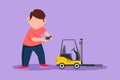 Character flat drawing of little boy playing with remote controlled forklift truck toy. Kids playing with electronic toy forklift Royalty Free Stock Photo