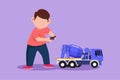 Character flat drawing little boy playing with remote controlled mixer truck toy. Adorable kids playing with electronic toy mixer Royalty Free Stock Photo