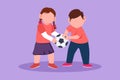 Character flat drawing little girl and boy brother sister fighting over a ball. Conflict between children. Adorable kids sibling Royalty Free Stock Photo