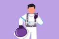 Character flat drawing of male astronaut holding helmet with thumbs up gesture wearing spacesuit and ready to explore outer space Royalty Free Stock Photo