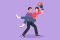 Character flat drawing man carrying woman and making marriage proposal with bouquet. Cute guy in love giving flower. Happy Royalty Free Stock Photo