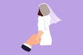 Character flat drawing married girl leads guys hand. Beautiful woman with wedding dress walking on romantic honeymoon holidays Royalty Free Stock Photo