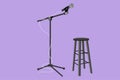 Character flat drawing microphone and stool on stand up comedy stage or classical music festival. Equipment at night club or bar Royalty Free Stock Photo