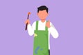 Character flat drawing painter artist holding paintbrush with thumbs up gesture, using painting tools such as brushes, canvas, and Royalty Free Stock Photo