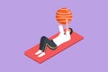 Character flat drawing of physiotherapy rehabilitation isometric composition with female lying on mat, lifting on rubber ball.