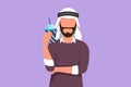 Character flat drawing portrait of handsome man holding glass of orange juice with one hand folded. Arab male feels thirsty and Royalty Free Stock Photo