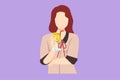 Character flat drawing portrait of happy beautiful woman holding glass of orange juice. Refreshing in summer season. Pretty girl Royalty Free Stock Photo