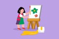 Character flat drawing pretty little girl draw on canvas. Happy child painting on easel. Smiling pretty kids with brush and paints Royalty Free Stock Photo