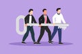 Character flat drawing of problem solving team of business man with a key solution concept. Businessmen carry big golden key. Royalty Free Stock Photo