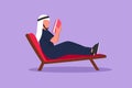 Character flat drawing reclined man reading book in lounge chair. Chill out time with good story concept. Smart Arabian male